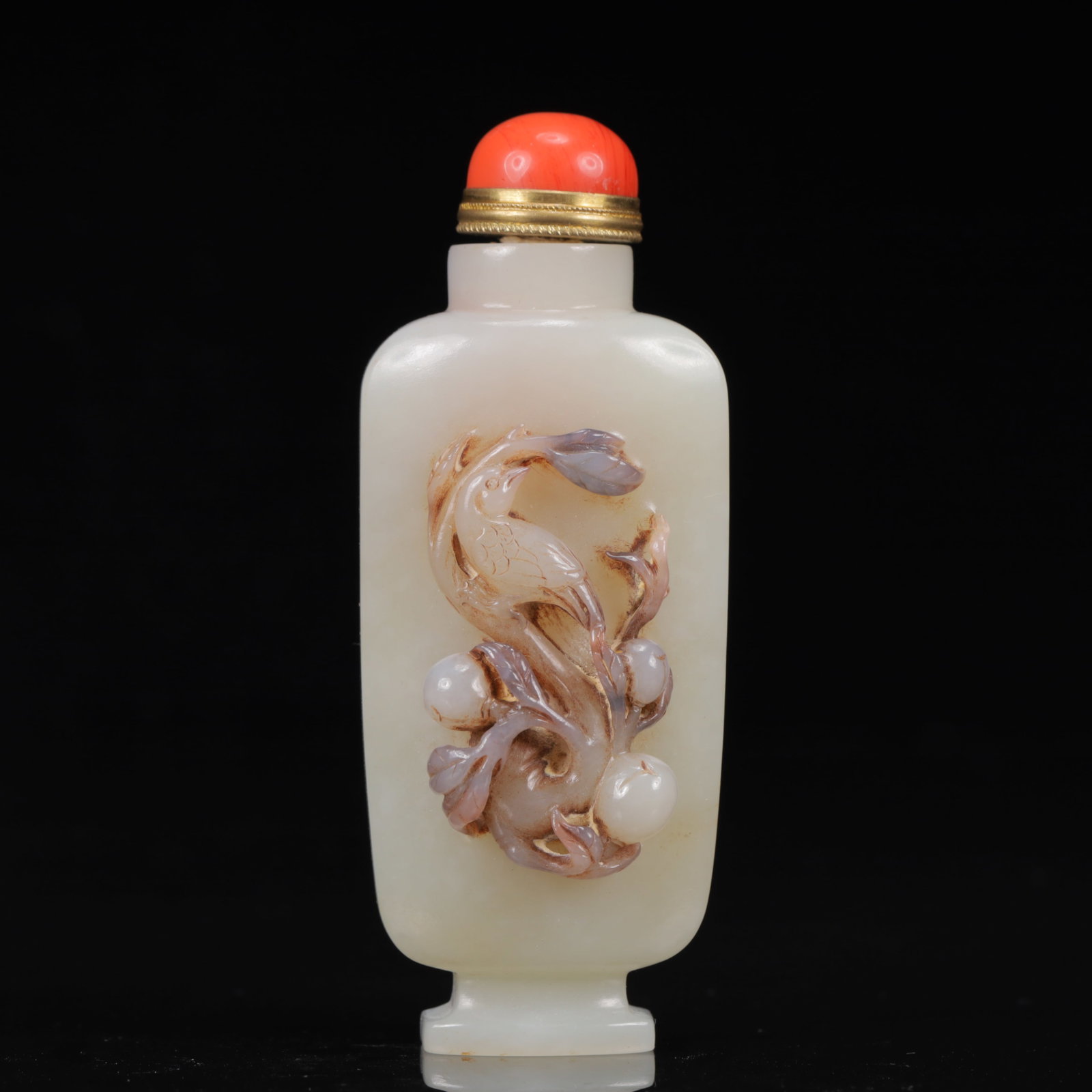 An Exquisite White Jade Flower and Bird Pattern Snuff Bottle (1 of 10)