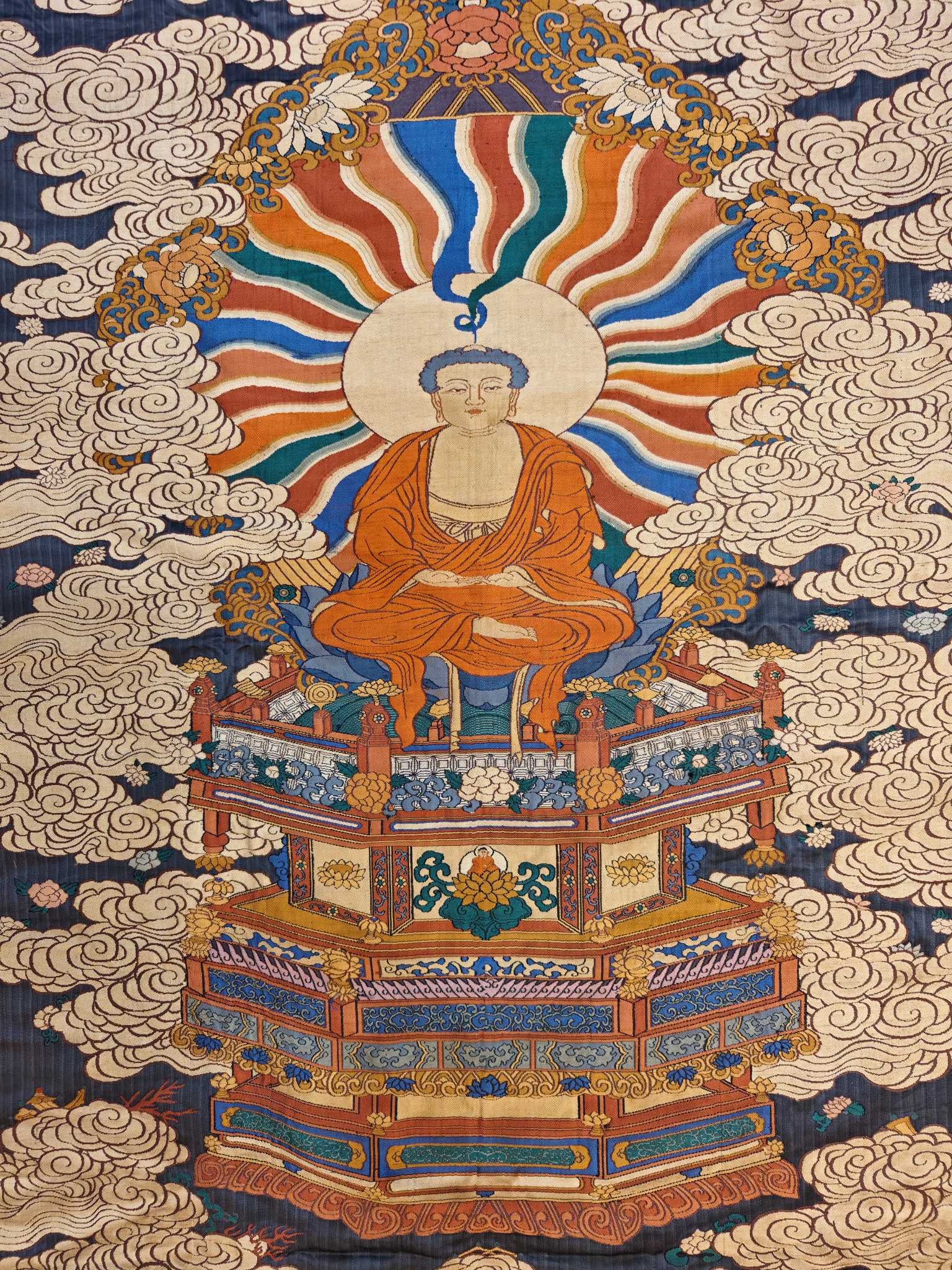 A beautifully woven thangka with images of Sakyamuni - 5