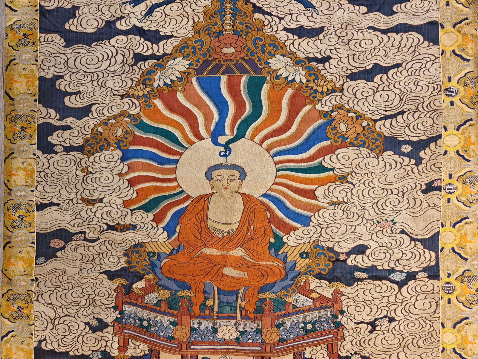 A beautifully woven thangka with images of Sakyamuni - 8