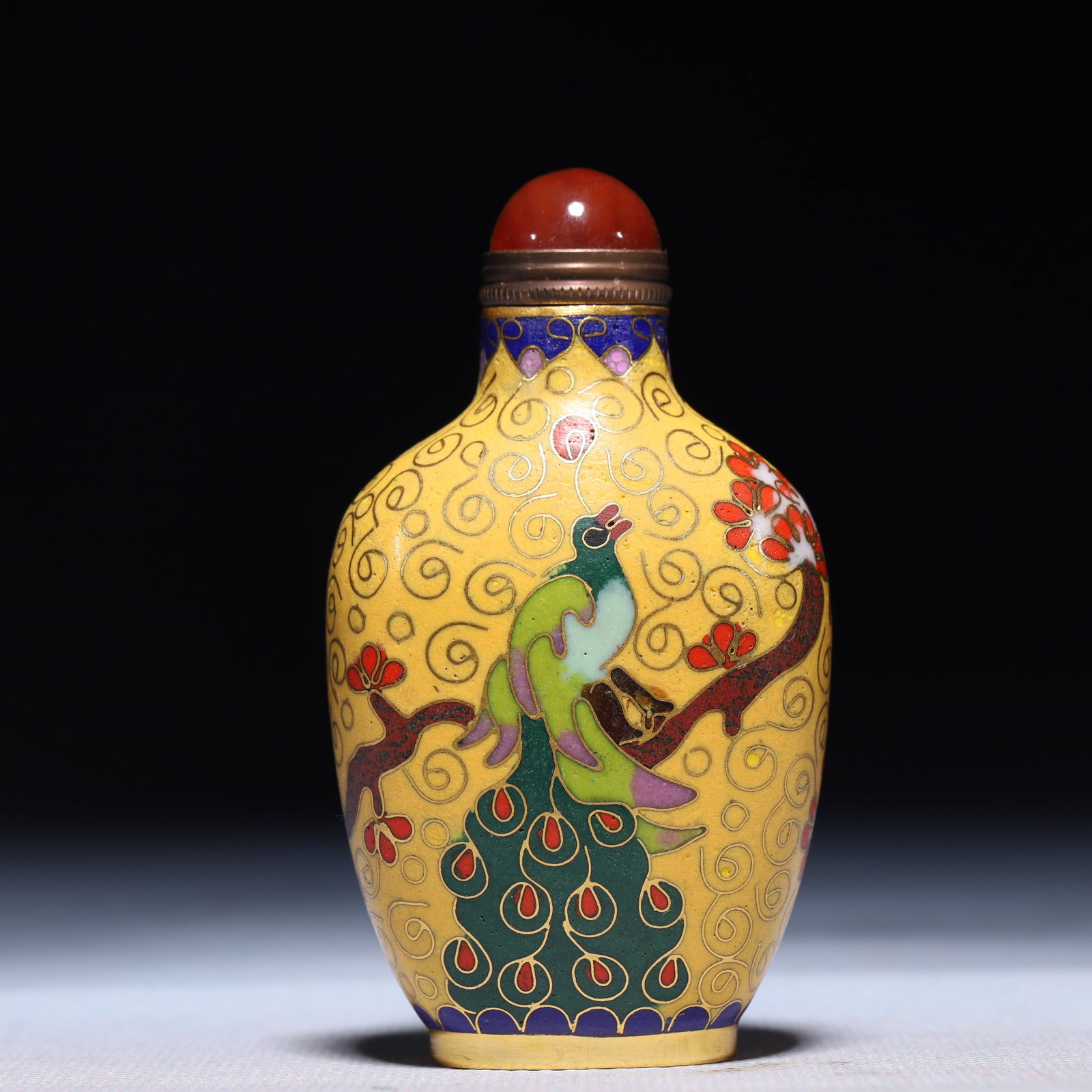 An Exquisite Cloisonne Flower and Peacock Pattern Snuff Bottle (1 of 8)