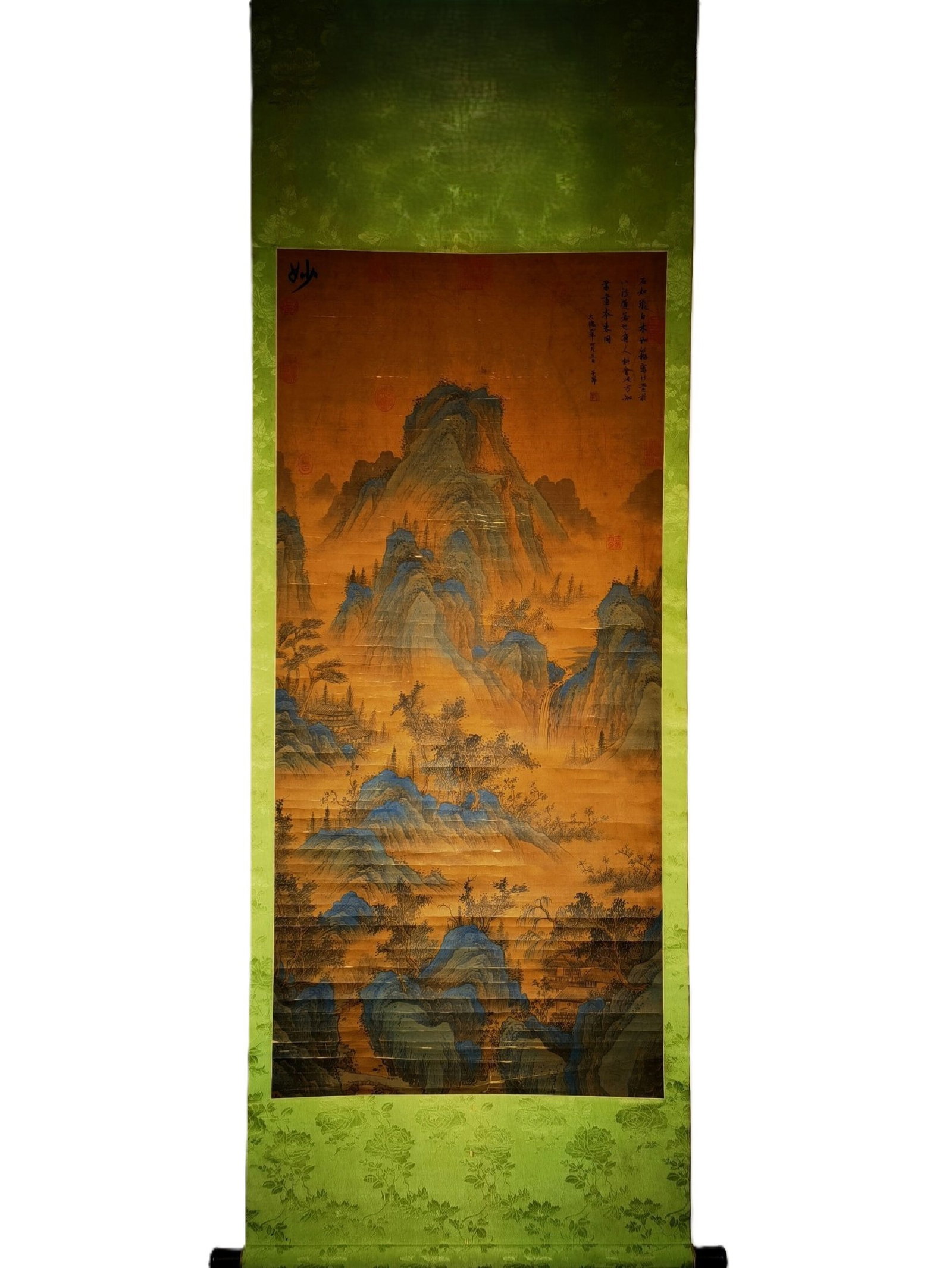 A Chinese Vertical Scroll Ink Painting of Landscape on Silk (1 of 9)