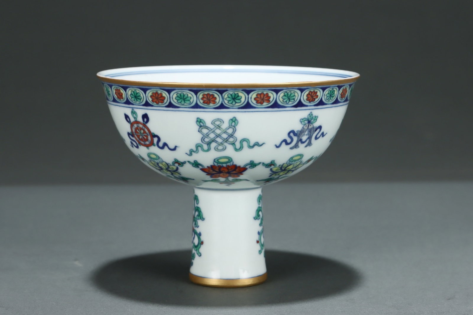 An Exquisite Doucai Eight Treasures Pattern Stem Cup - 2