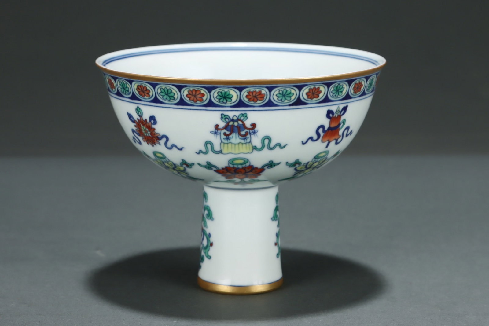 An Exquisite Doucai Eight Treasures Pattern Stem Cup - 4