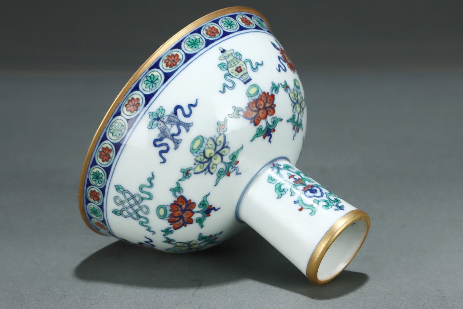 An Exquisite Doucai Eight Treasures Pattern Stem Cup - 7