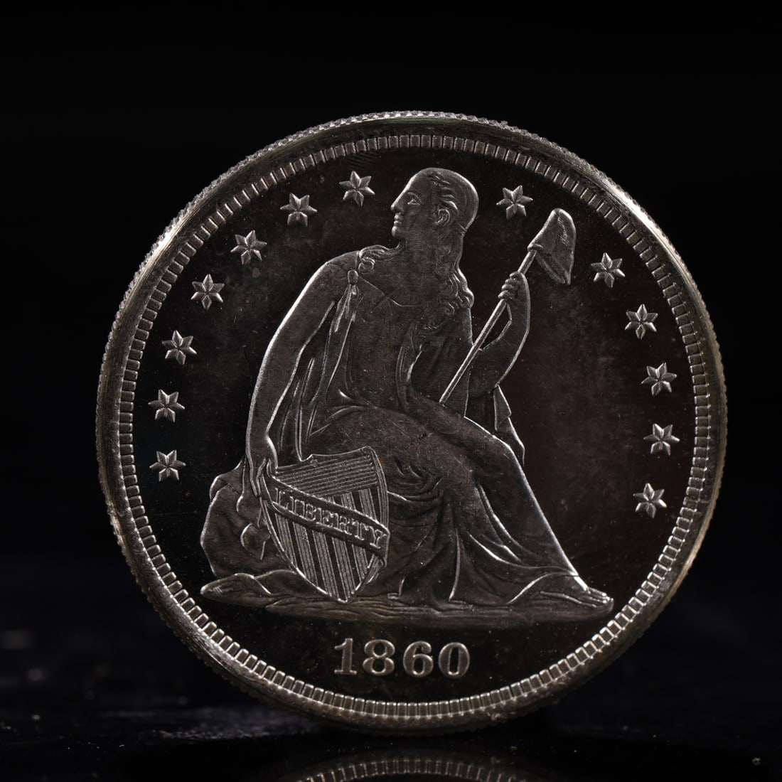 USA One Dollar 1860 Coin: American coin. IN GOD WE TRUST / LIBERTY / 1860 / UNITED STATES OF AMERICA / ONE DOL. Weight:26.9g.