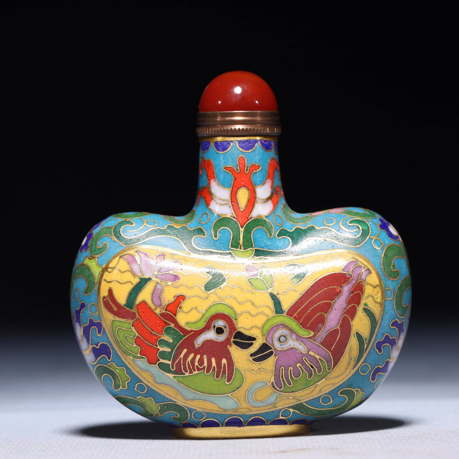 An Exquisite Cloisonne Flower and Mandarin Duck Pattern Snuff Bottle (1 of 8)