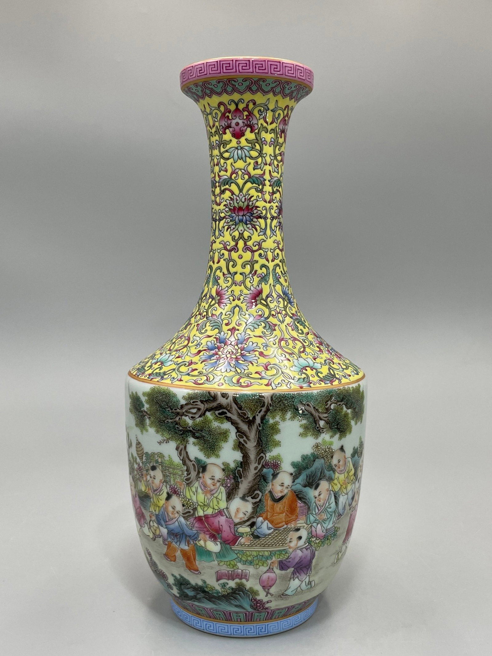 A Rare Famille-Rose Lotus and Figure Pattern Vase: A Rare Famille-Rose Lotus and Figure Pattern Vase,Qing Dynasty,China,Yongzheng Six-character Mark,Size:13inx6.1in 粉彩缠枝莲人物纹瓶中ࢲ