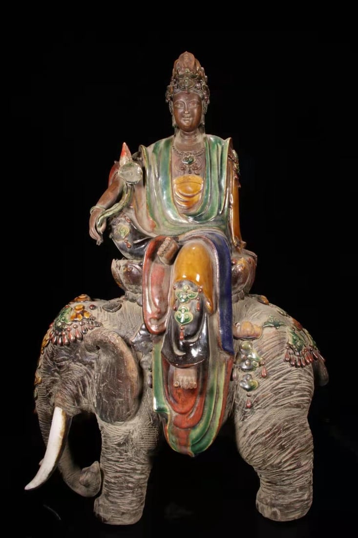 A Huge Shiwan yao Statue of Samantabhadra: A Huge Shiwan yao Statue of Samantabhadra,Qing Dynasty, China,Size:17.3inx8.7inx25.2in 石湾窑普贤菩萨像,中国清代