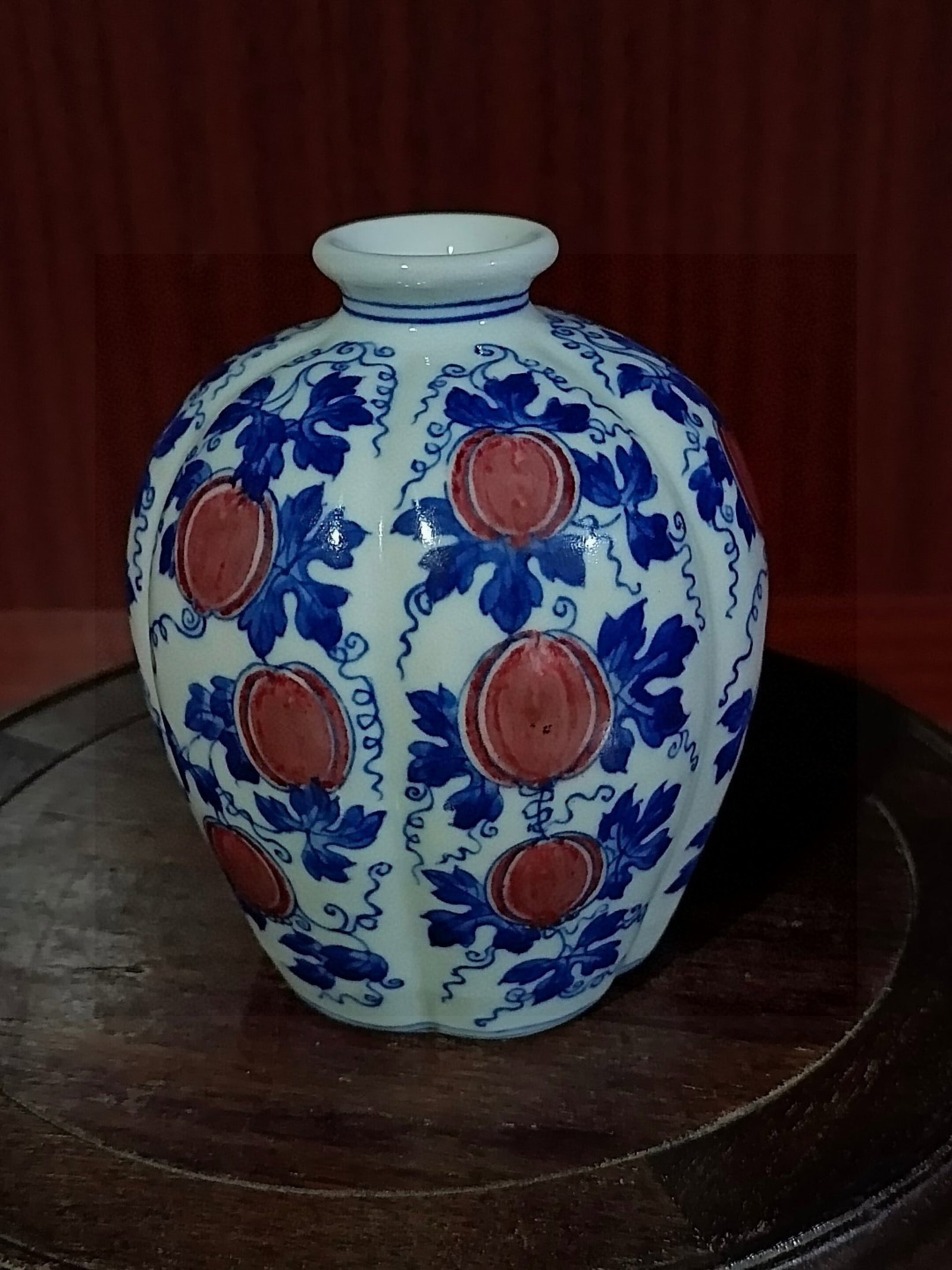 An Exquisite Blue and White Underglaze-Red Flower and Fruit Pattern Vase: An Exquisite Blue and White Underglaze-Red Flower and Fruit Pattern Vase,Qing Dynasty,China,Yongzheng Six-character Mark,Size:4.3inx2.4in 青花釉里红花果ಬ