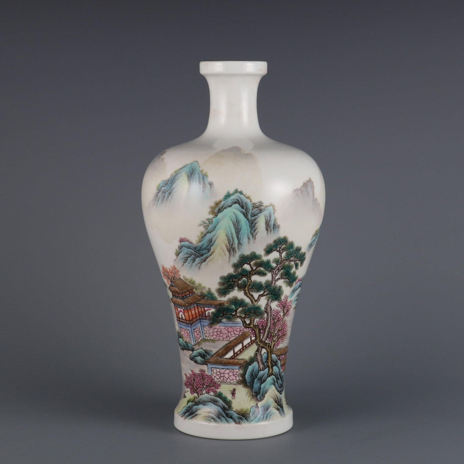 A Rare Famille-Rose Landscape Pattern Vase,with poem (1 of 9)