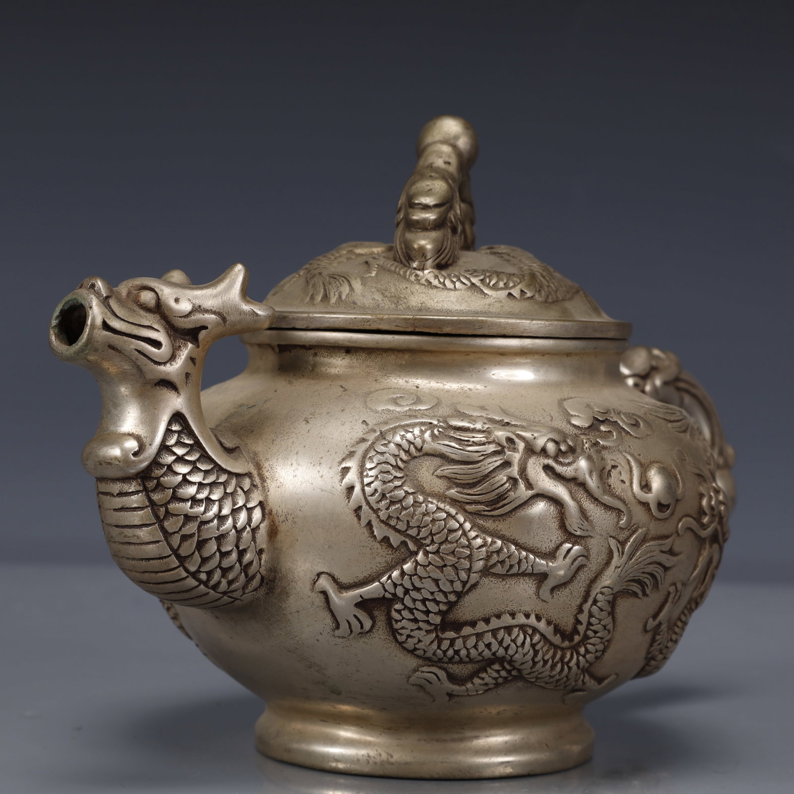 An Exquisite Silver-Plated Bronze Dragon Pattern Ewer - 4