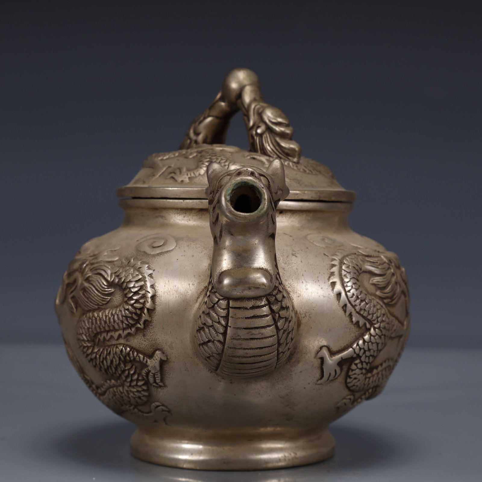 An Exquisite Silver-Plated Bronze Dragon Pattern Ewer - 5
