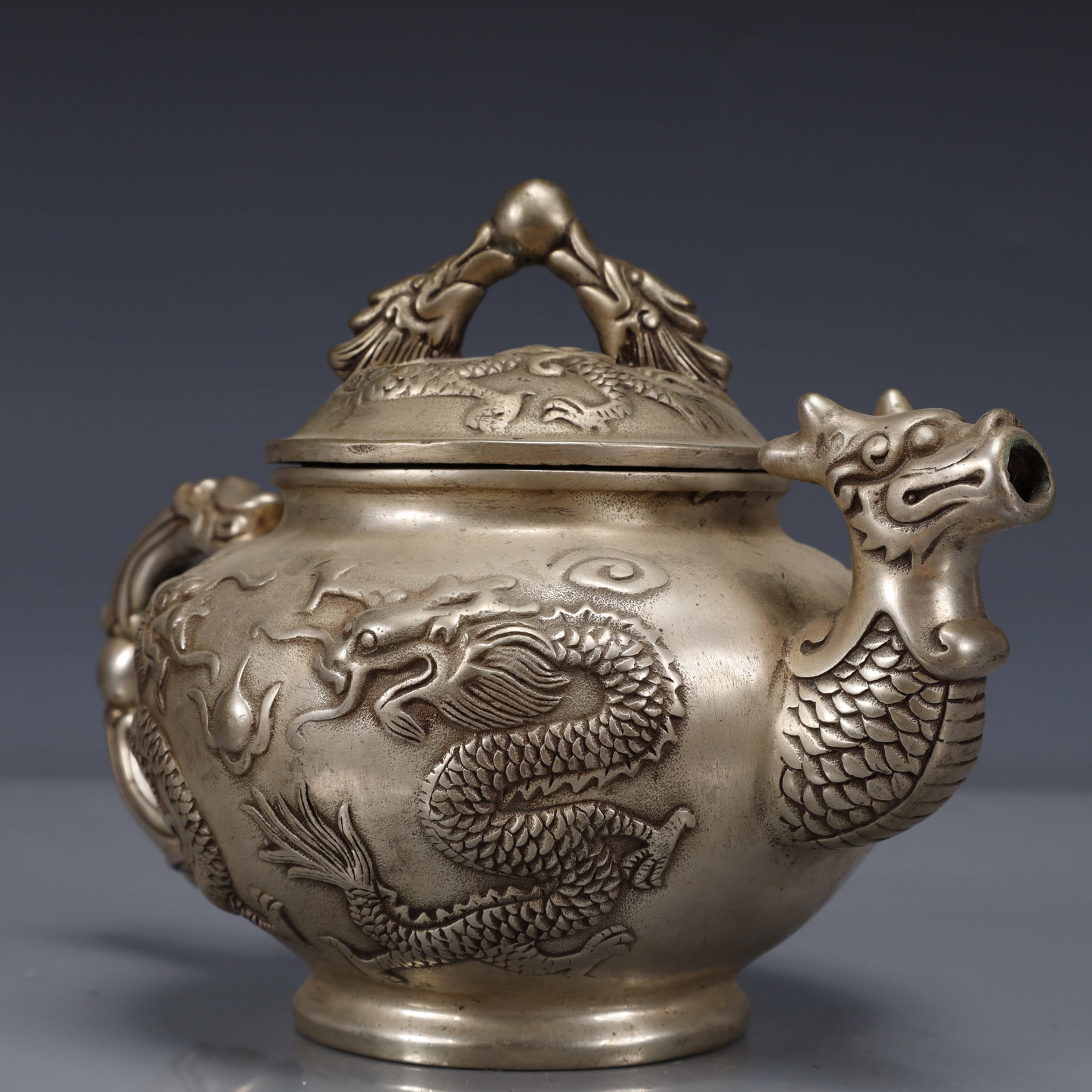 An Exquisite Silver-Plated Bronze Dragon Pattern Ewer - 6