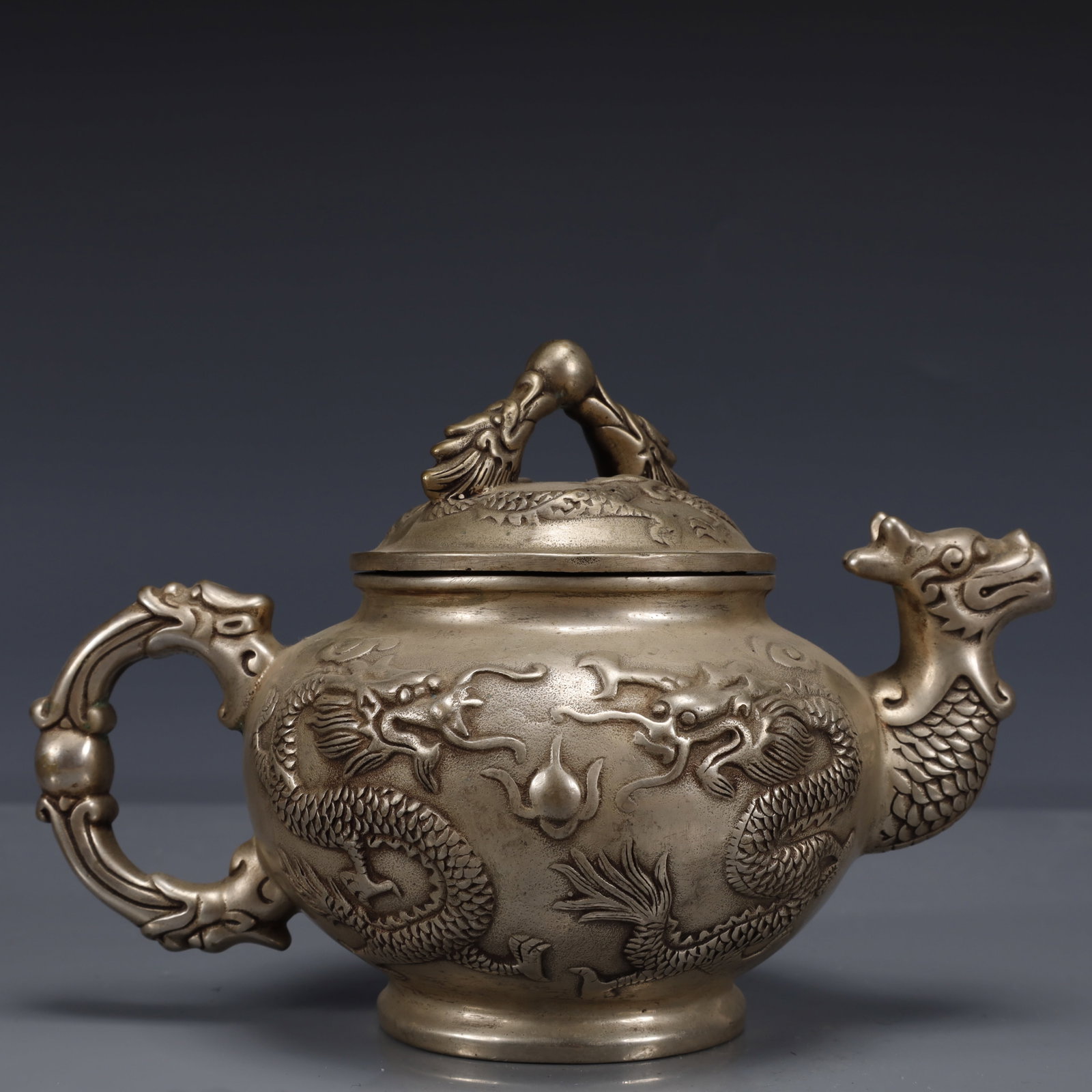 An Exquisite Silver-Plated Bronze Dragon Pattern Ewer - 7