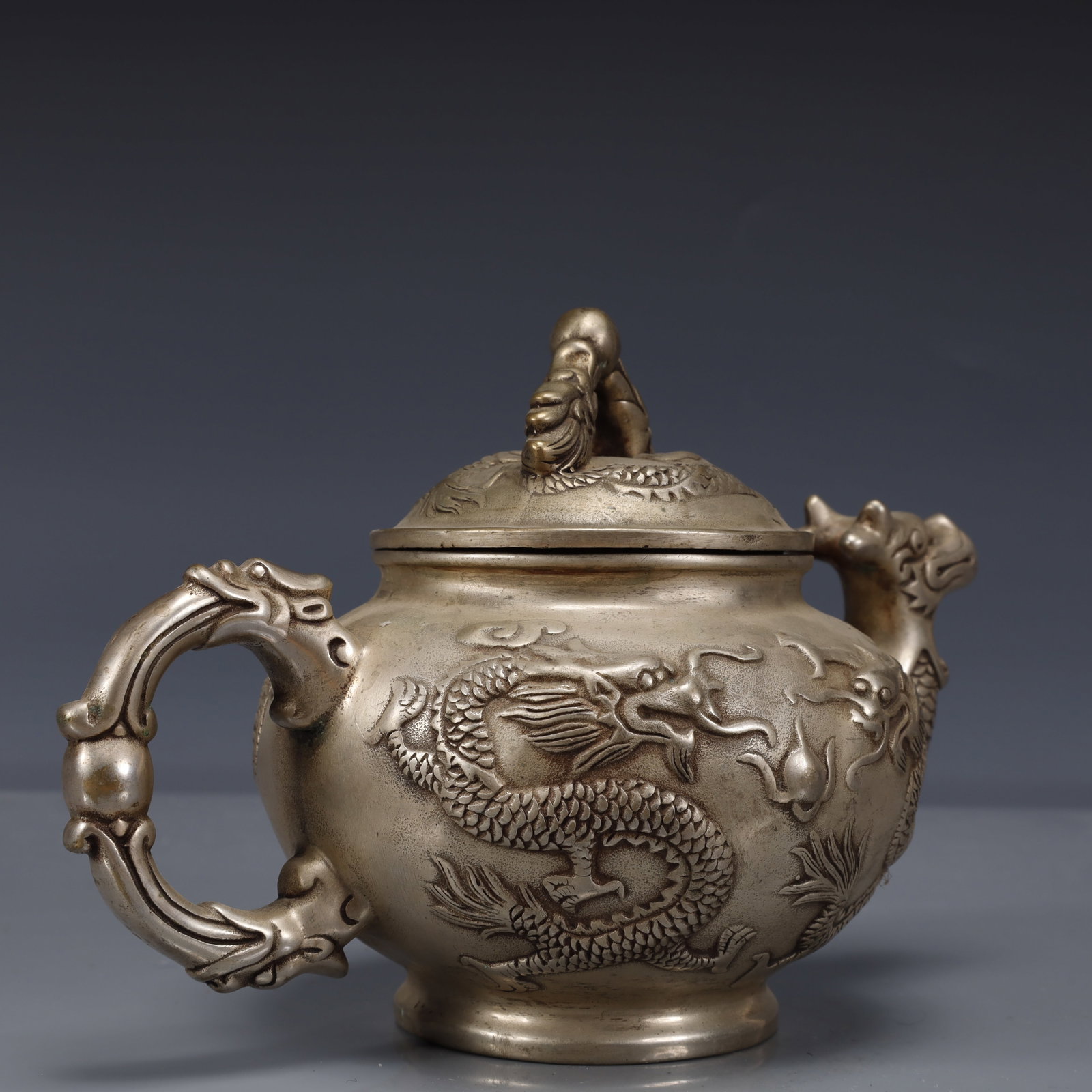 An Exquisite Silver-Plated Bronze Dragon Pattern Ewer - 8