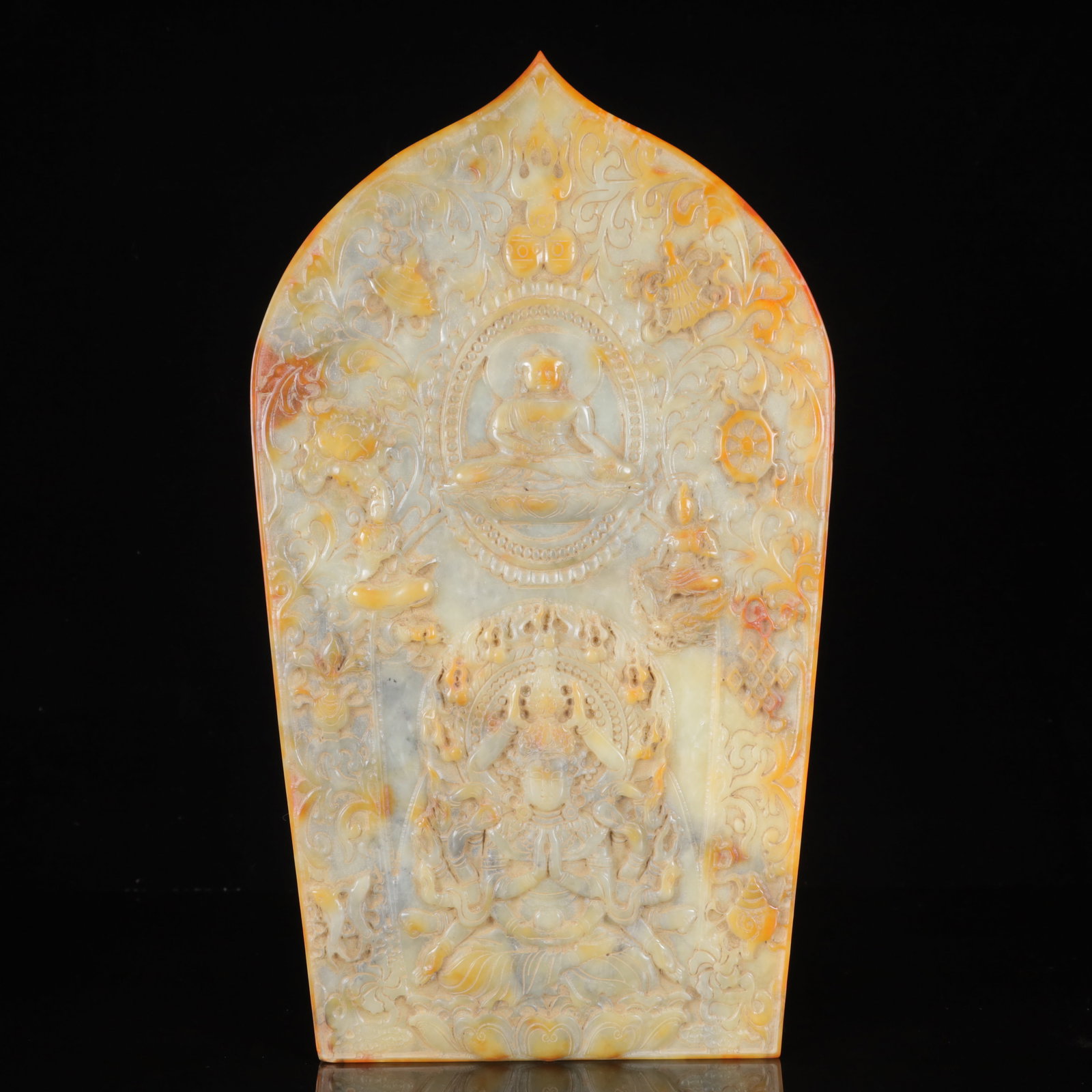 An Exquisite White Jade Statue of Thousand-Hand Avalokitesvara Ornament,with Poem: An Exquisite White Jade Statue of Thousand-Hand Avalokitesvara Ornament,with Poem,Qing Dynasty,China,Size:8.7inx0.8inx15in,Weight:2700g