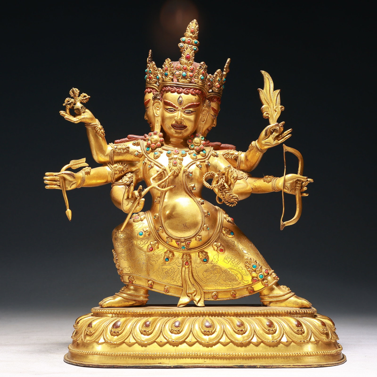 A Solemn Gilt Bronze Lotus Pattern Buddha Statue,Inlaid Turquoise (1 of 10)
