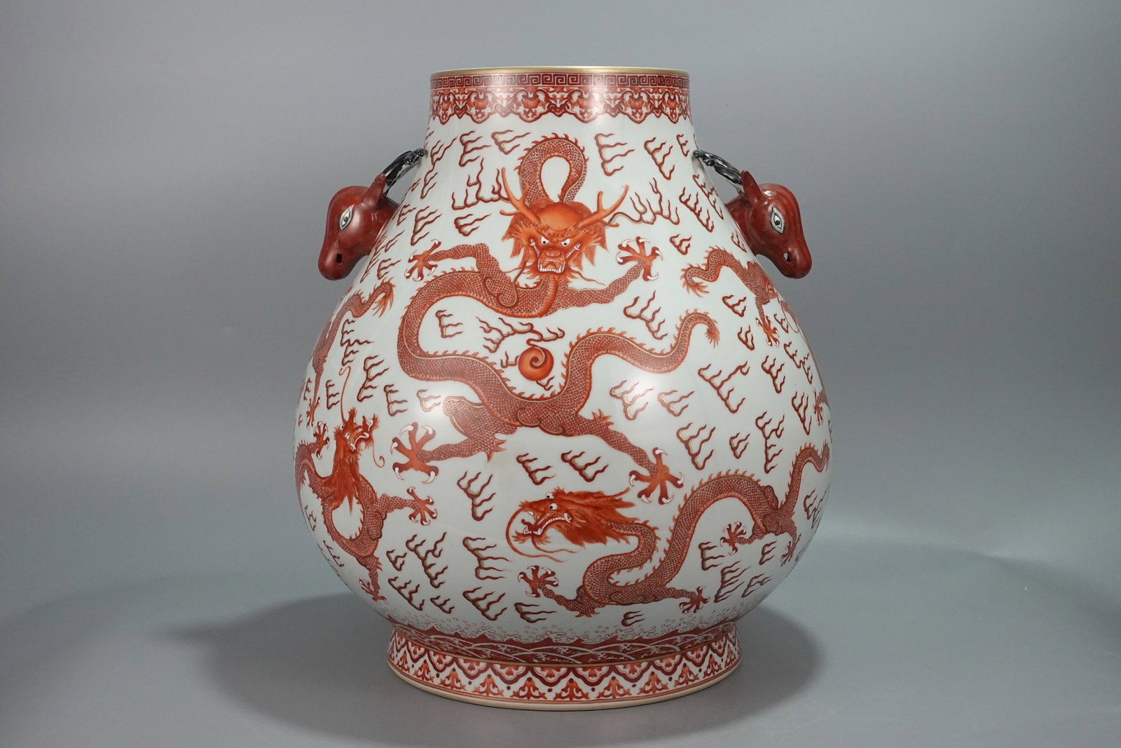 A Huge Iron-Red Dragon Pattern Deer-Ears Vase (1 of 9)