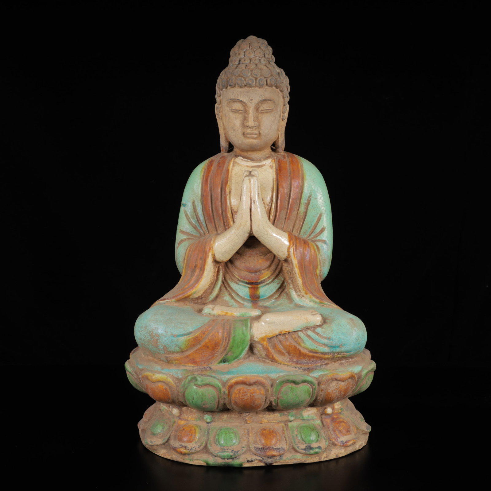 An Exquisite Tang Tri-Color Glazed Pottery Buddha Statue (1 of 11)