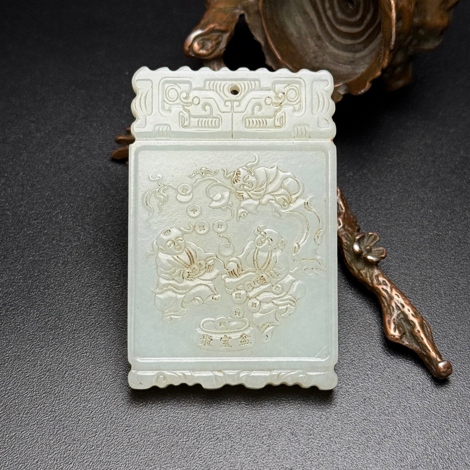 An Exquisite White Jade Character and Story Pattern Pendant,with poem: An Exquisite White Jade Character and Story Pattern Pendant,with poem,Qing Dynasty,China,Size:1.6inx2.4inx0.2in,Weight:38g