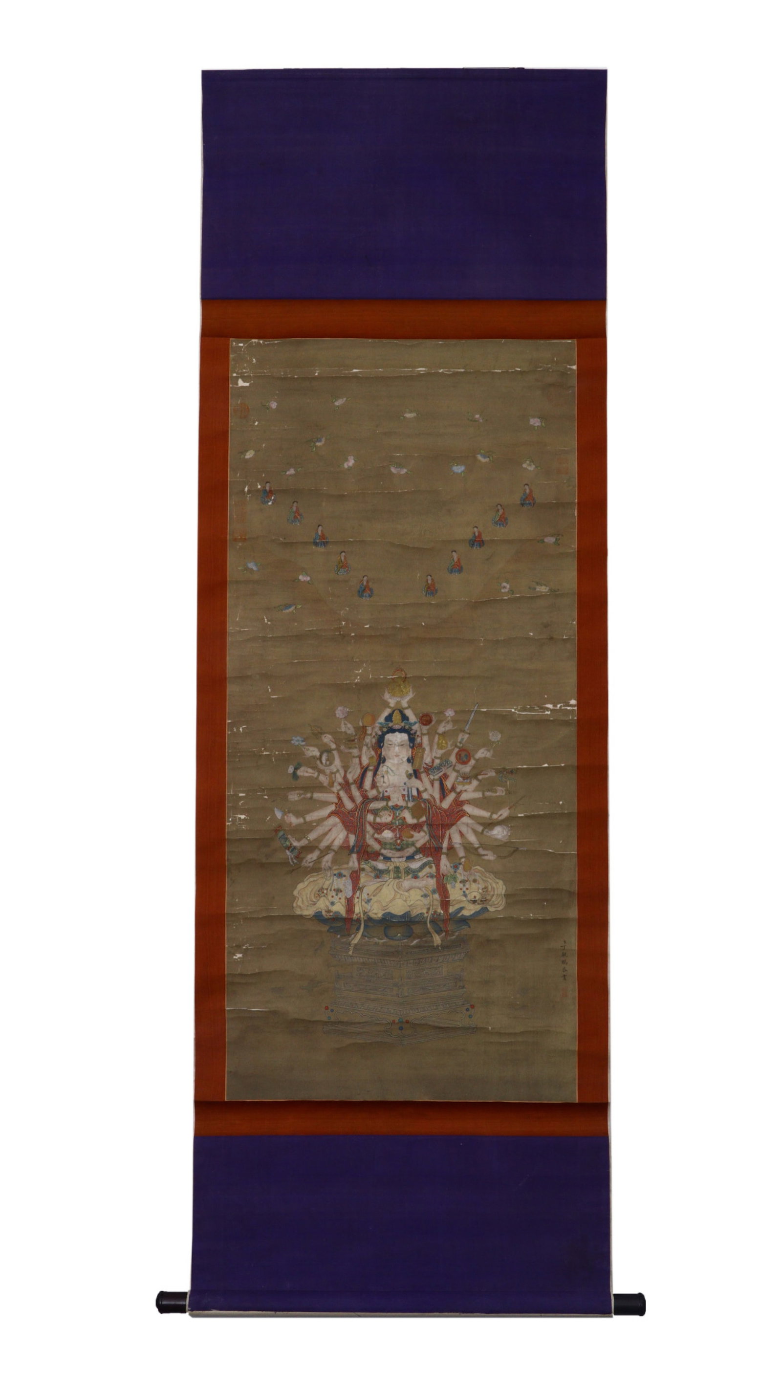 A Chinese Vertical Scroll Ink Statue of Thousand-hand Guanyin on Paper: A Chinese Vertical Scroll Ink Statue of Thousand-hand Guanyin on Paper,Ding Guanpeng,Size:39.4inx26.8in 一幅中国水墨千手观音像立