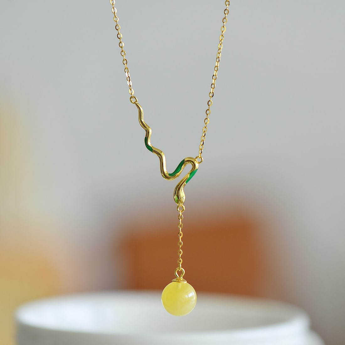 An Exquisite Sterling Silver-Gold Plated Inlaid Amber Enamel Pendant: An Exquisite Sterling Silver-Gold Plated Inlaid Amber Enamel Pendant 纯银镀金镶琥珀珐琅吊坠
