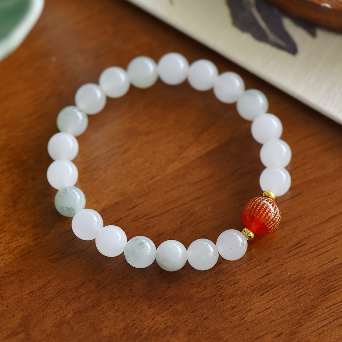 An Exquisite White Jade Bracelet: An Exquisite White Jade Bracelet,Size:0.3in*20 白玉手串