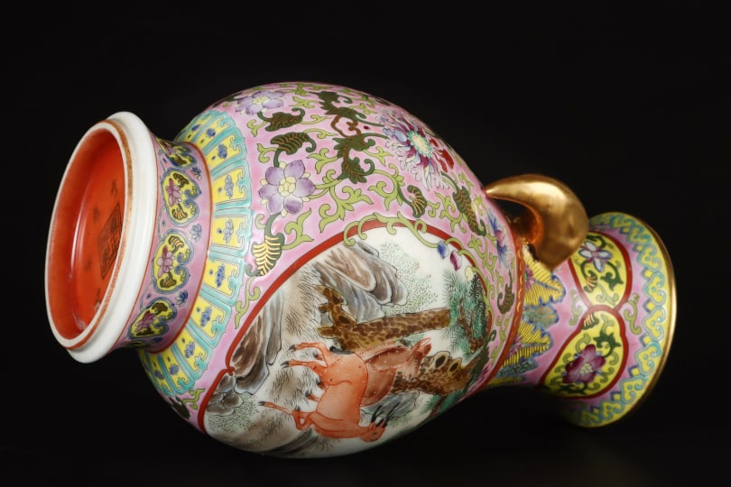 A Exquisite Enamel Auspicious Beast Pattern Double-Ears Vase - 8