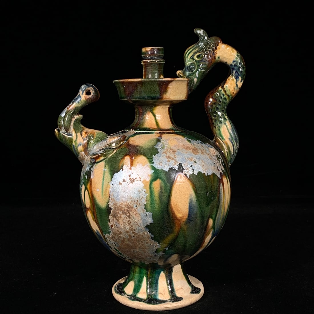 A Exquisite Tang Tri-Color Glazed Pottery Dragon Head Elephant Trunk Ewer (1 of 9)