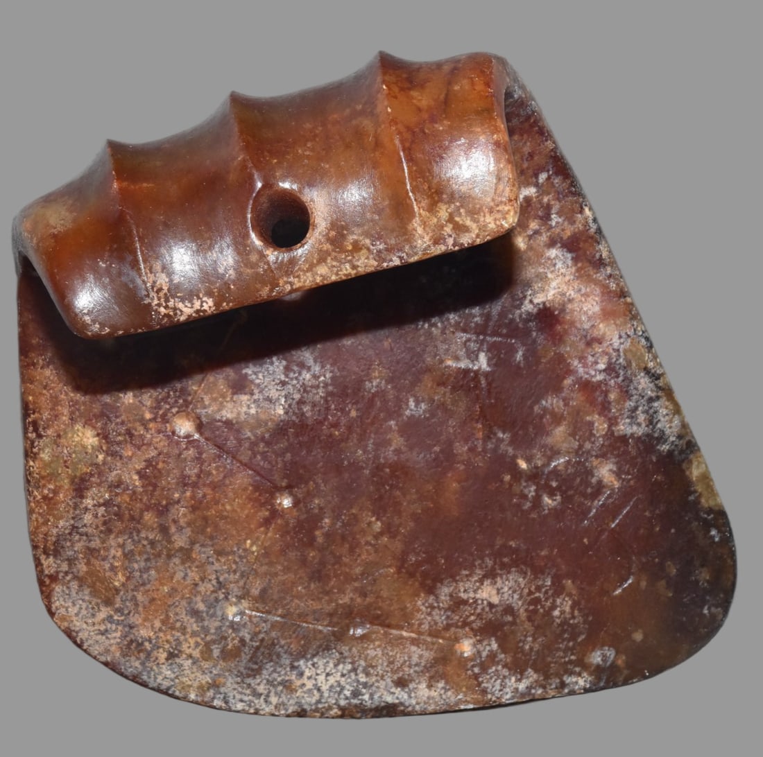 A Exquisite Hemoyu Pendant: A Exquisite Hemoyu Pendant,Ancient Time, China,Size:4.9inx4.9in,Weight:370g 河磨玉挂件,远古时期
