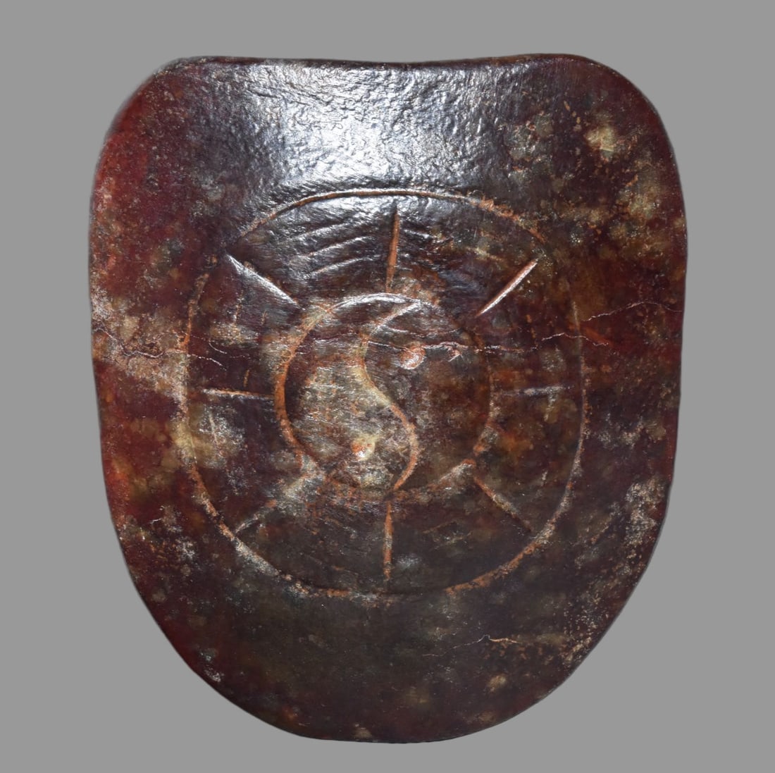 A Exquisite Hemoyu Tortoise Shell: A Exquisite Hemoyu Tortoise Shell,Ancient Time, China,Size:3.9inx5.3in,Weight:590g 河磨玉龟甲,远古时期