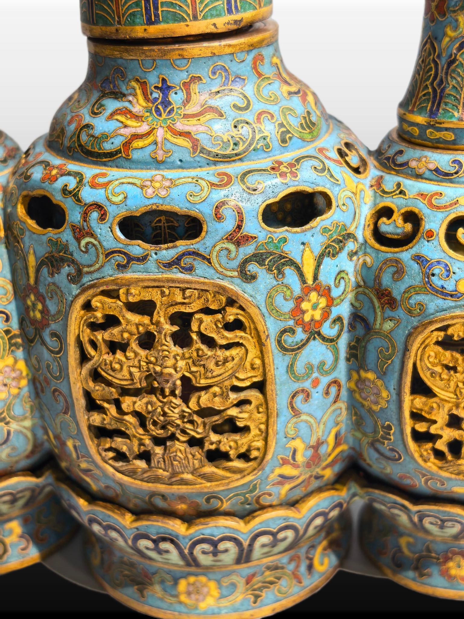 A Exquisite Cloisonne Lotus Pattern Vase - 3
