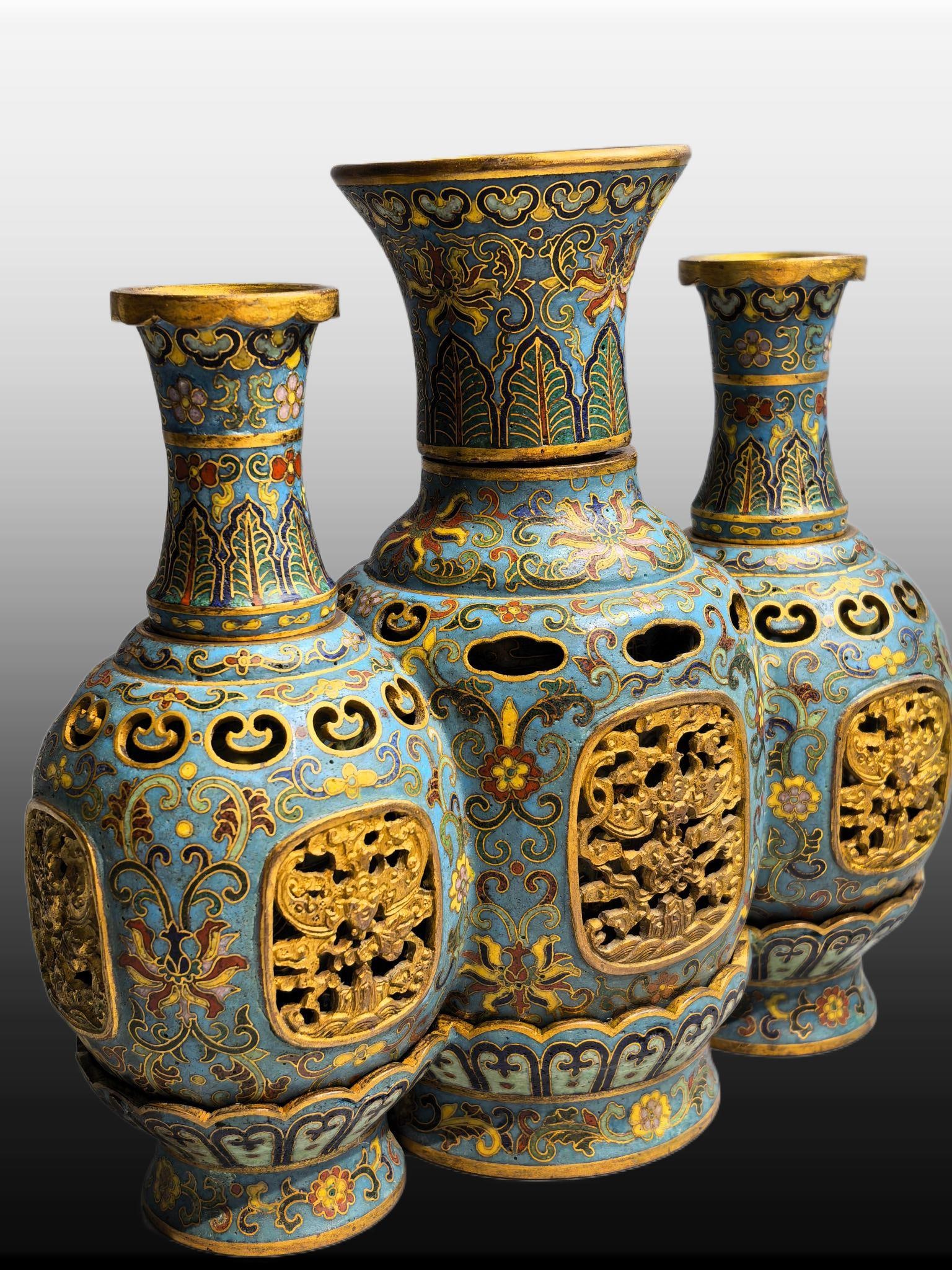 A Exquisite Cloisonne Lotus Pattern Vase - 4