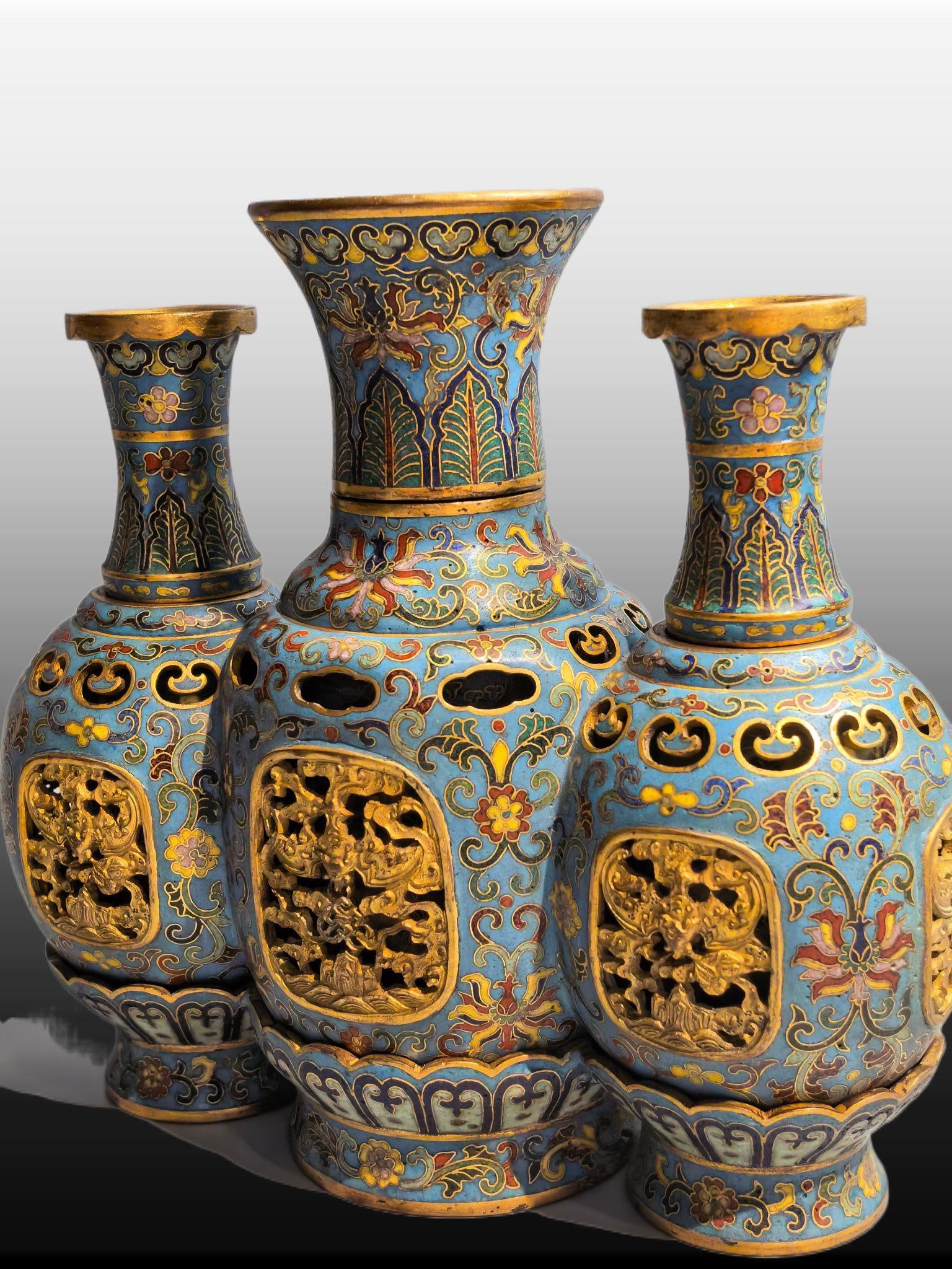 A Exquisite Cloisonne Lotus Pattern Vase - 5