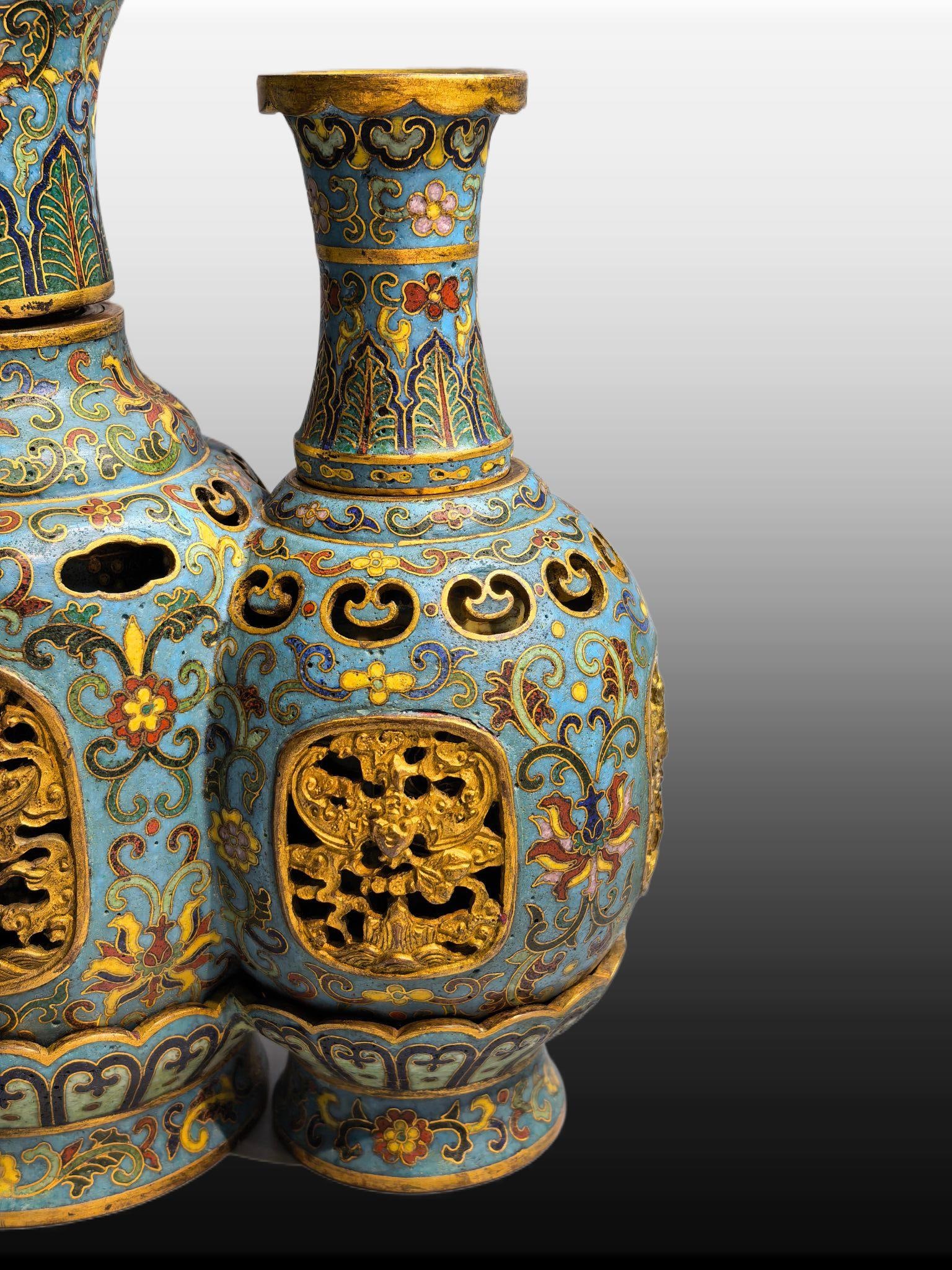 A Exquisite Cloisonne Lotus Pattern Vase - 6