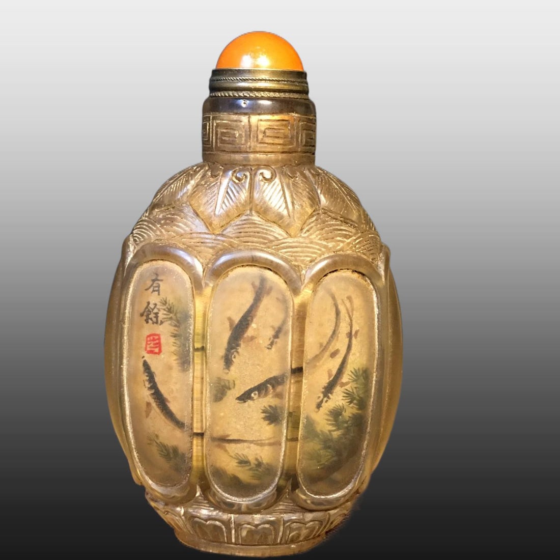 A Exquisite Colored glaze Fish and Lotus Pattern Snuff Bottle (1 of 9)