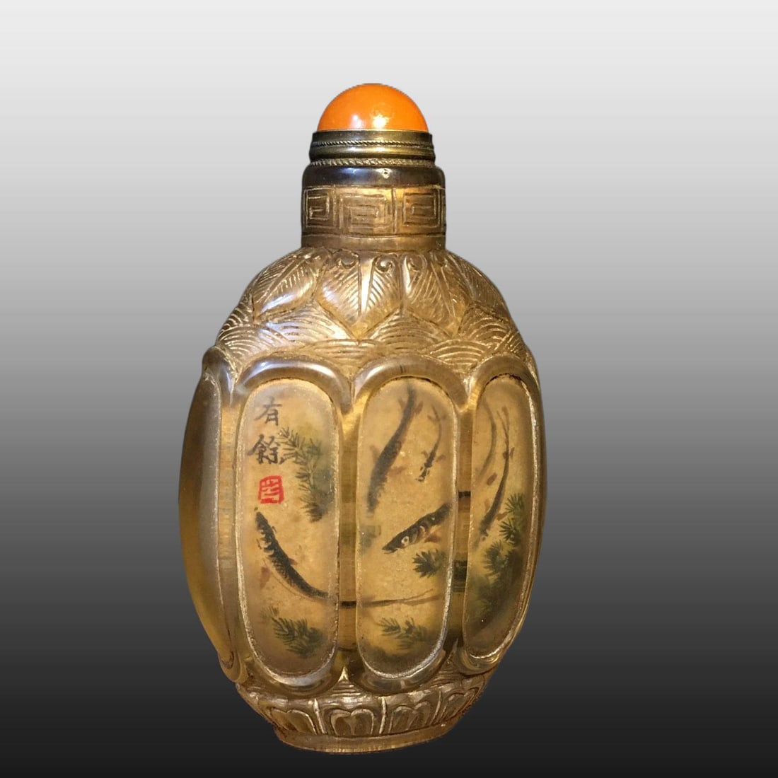 A Exquisite Colored glaze Fish and Lotus Pattern Snuff Bottle - 5
