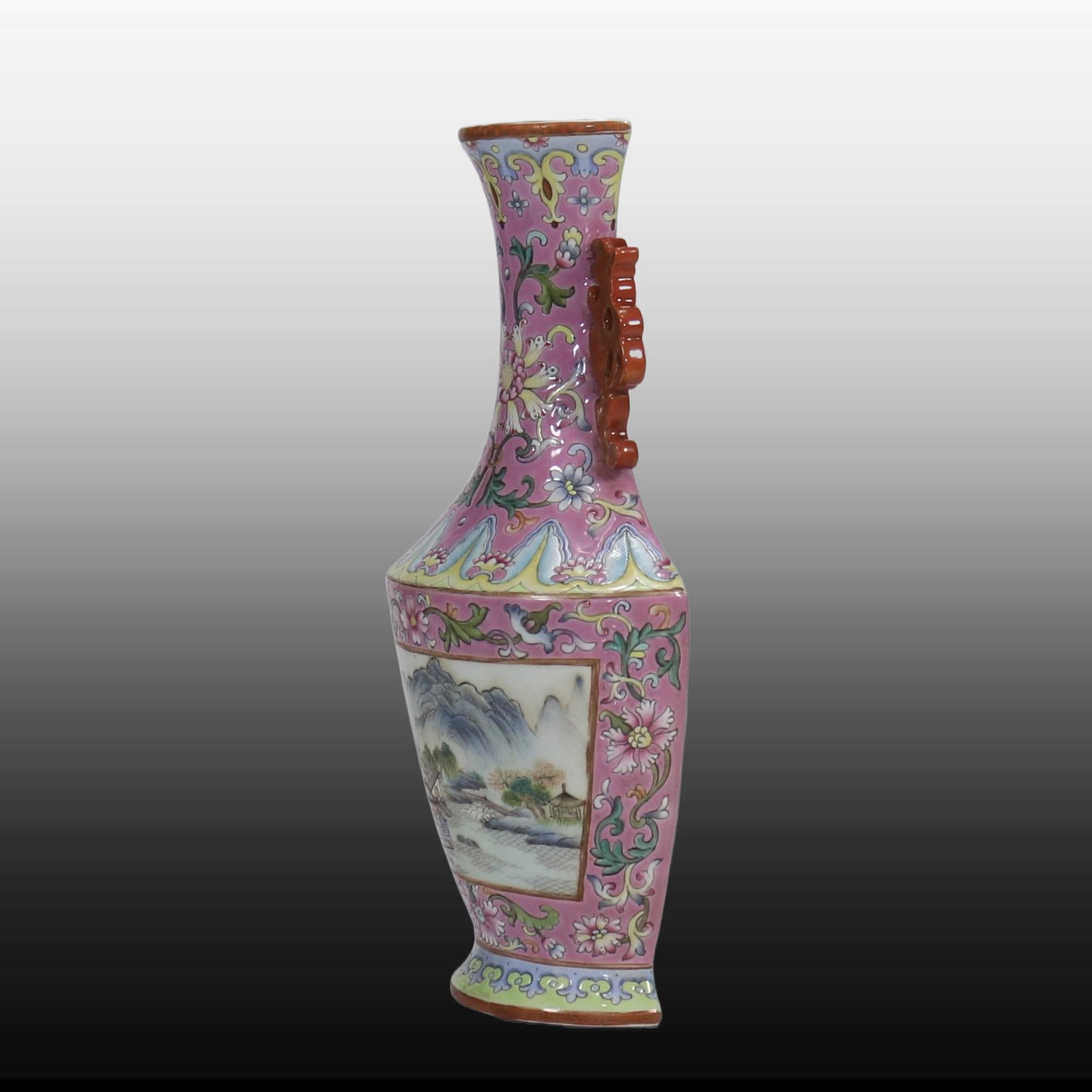 A Exquisite Ruby Red Glazed Landscape Pattern Vase - 2