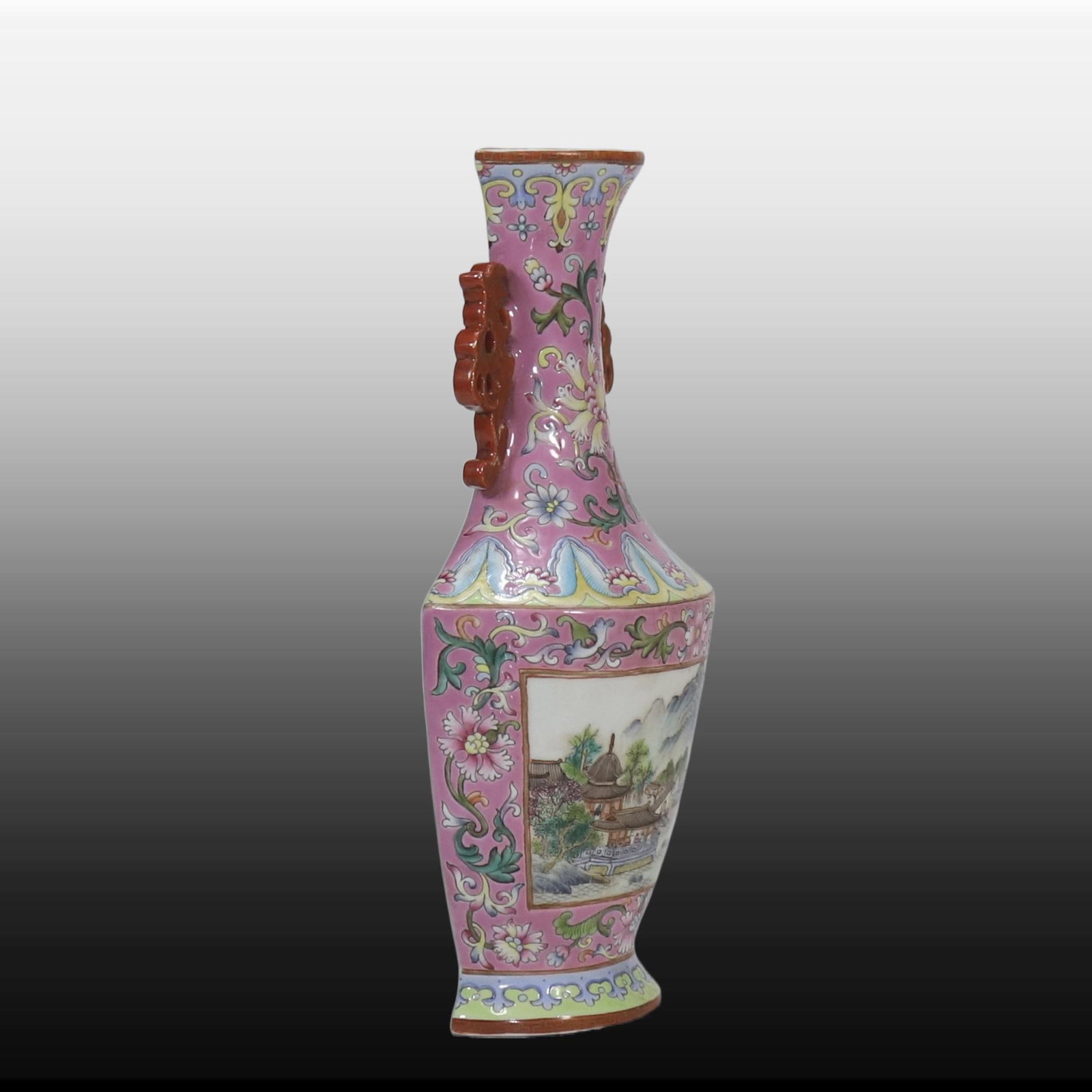 A Exquisite Ruby Red Glazed Landscape Pattern Vase - 4