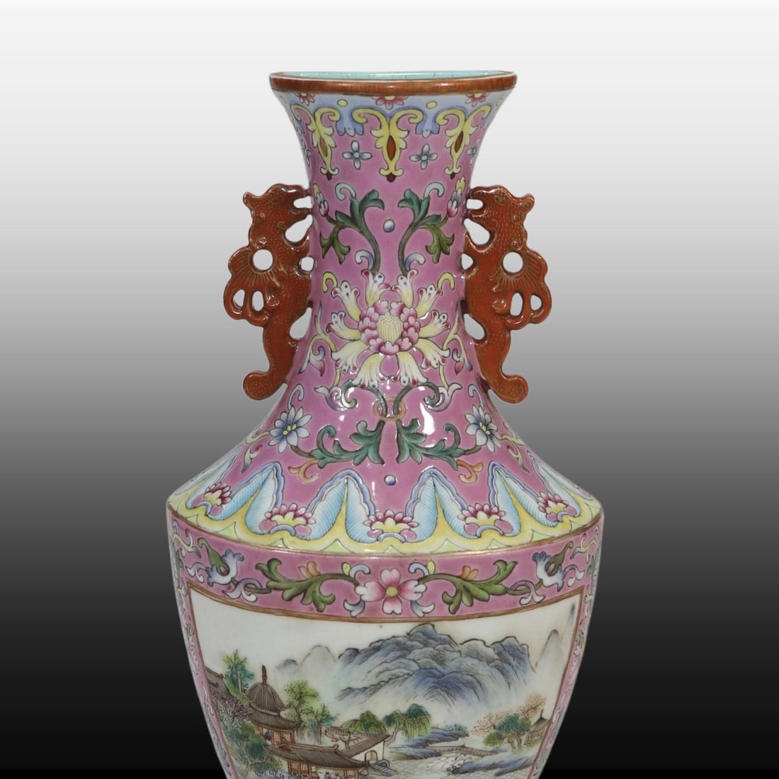 A Exquisite Ruby Red Glazed Landscape Pattern Vase - 6