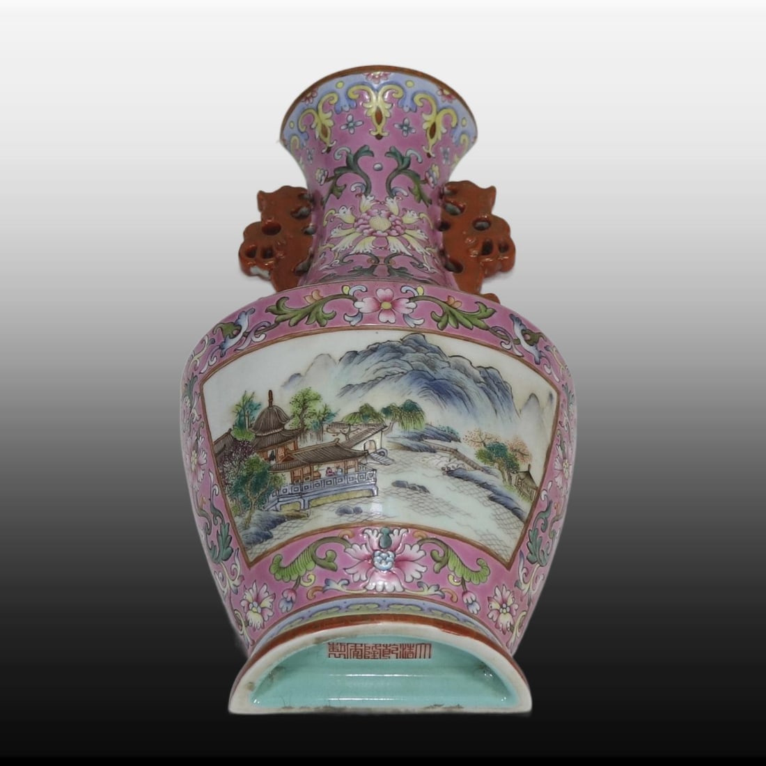 A Exquisite Ruby Red Glazed Landscape Pattern Vase - 9