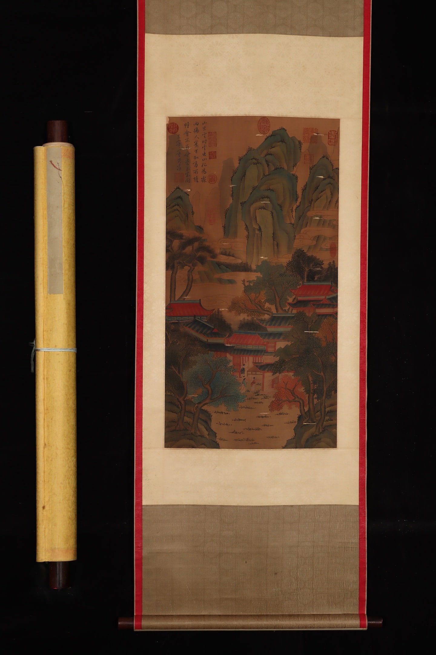 A Chinese Vertical Scroll Ink Painting of Landscape on Silk: A Chinese Vertical Scroll Ink Painting of Landscape on Silk,Ming Dynasty, China,Dong Qichang,without frame size:33.3inx17.5in