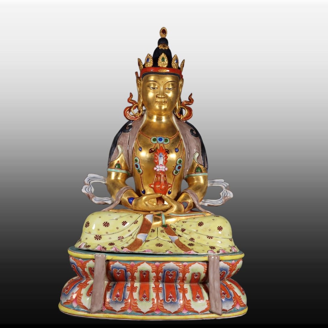 Famille-Rose Gilt Statue of Avalokitesvara Ornament (1 of 9)