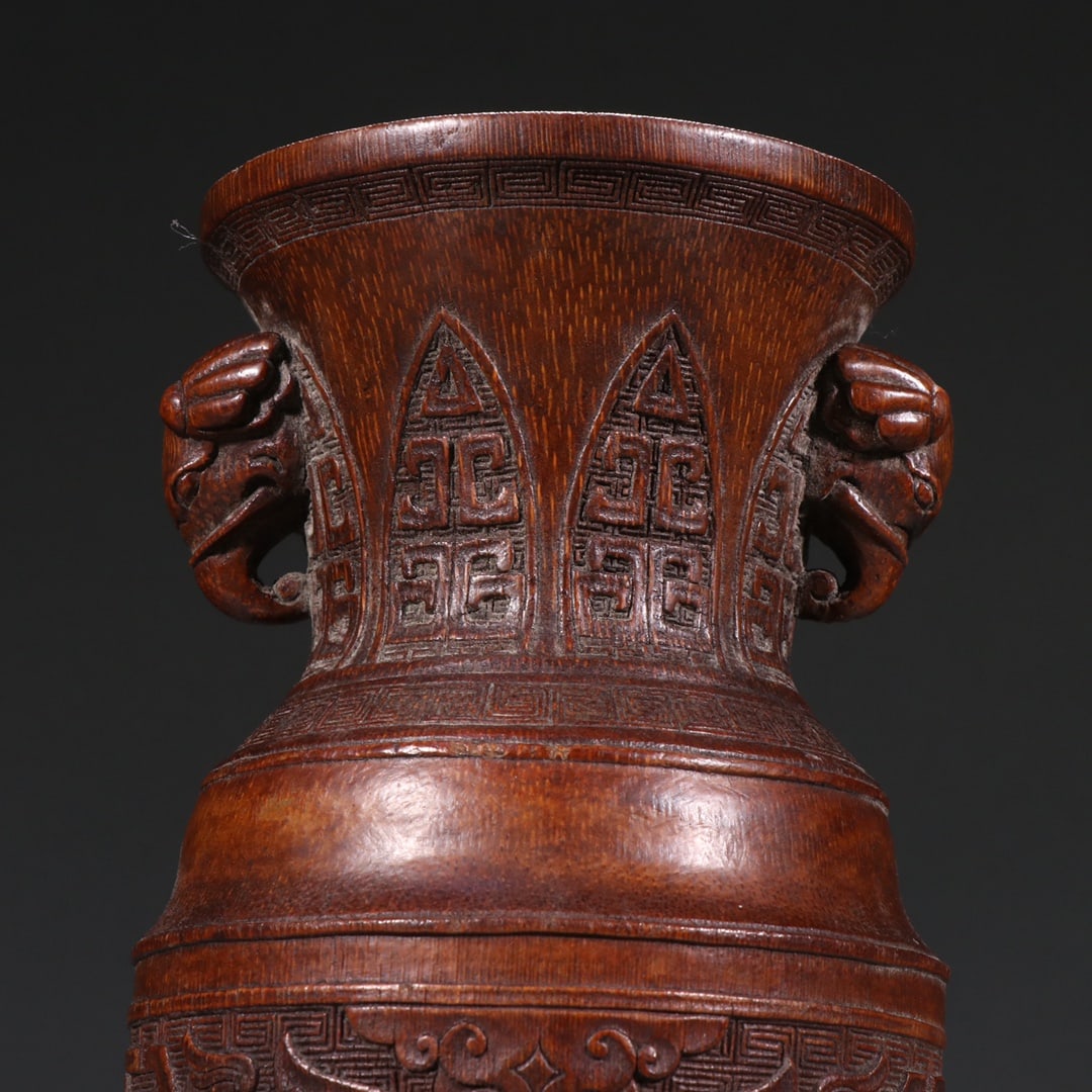 A Exquisite Bamboo Beast-Face Pattern Elephant-Ears Vase - 3