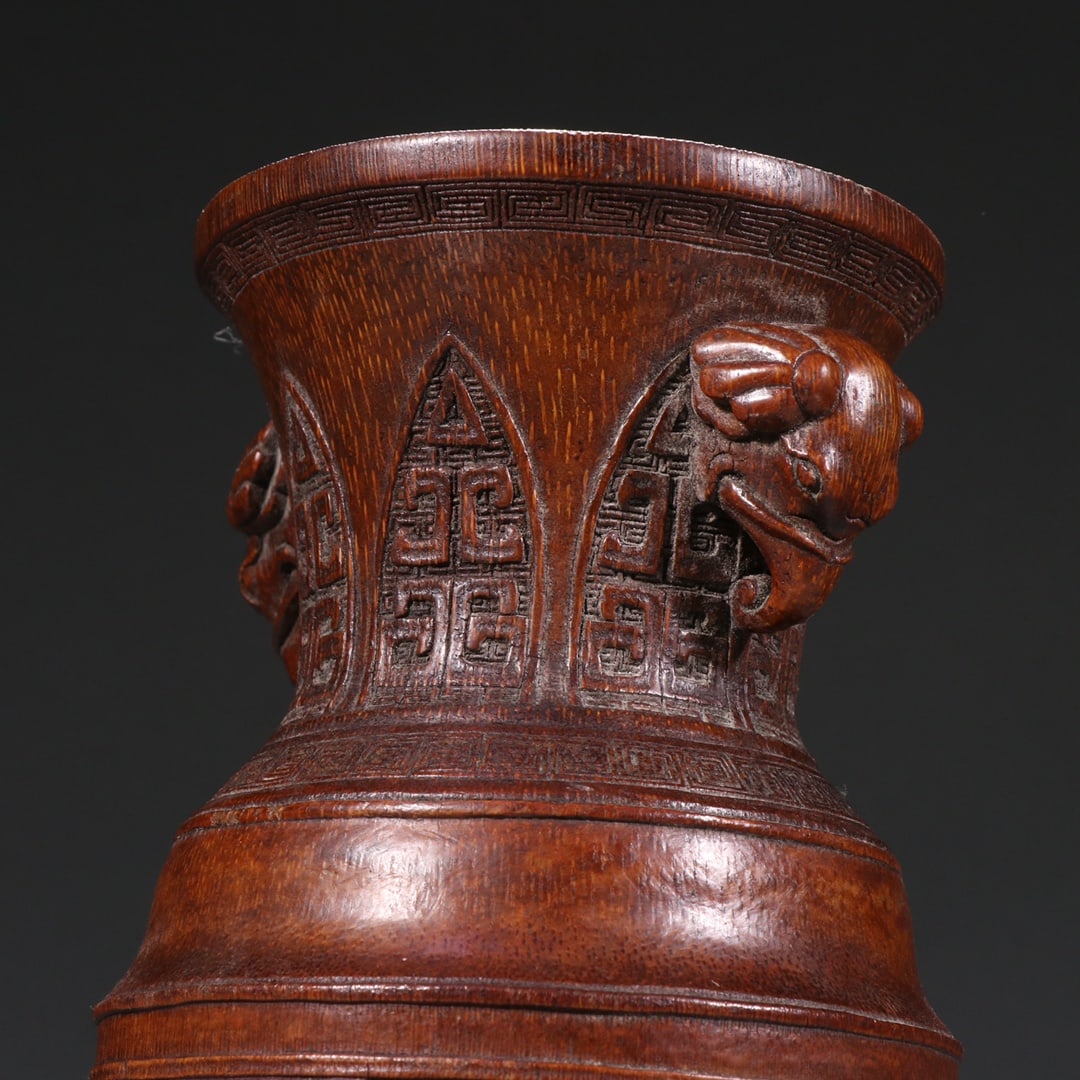 A Exquisite Bamboo Beast-Face Pattern Elephant-Ears Vase - 4