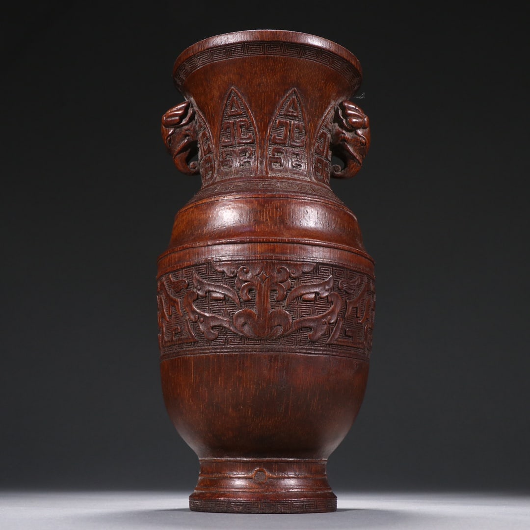A Exquisite Bamboo Beast-Face Pattern Elephant-Ears Vase - 6