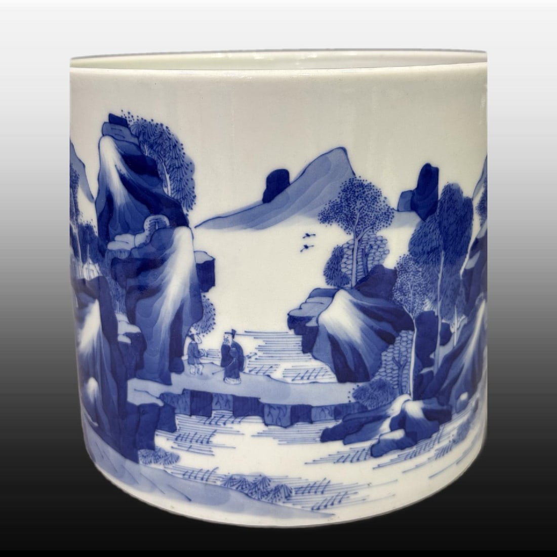 A Exquisite Blue and White Landscape Pattern Brush Pot - 6