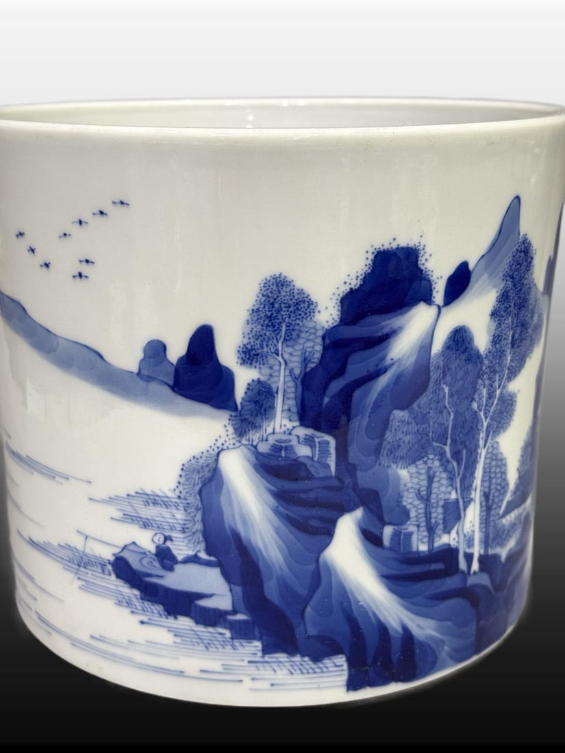 A Exquisite Blue and White Landscape Pattern Brush Pot - 7