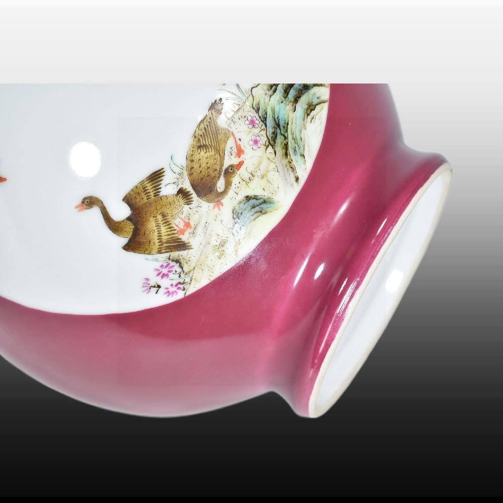 A Exquisite Ruby Red-Glazed Gilt Flower and Bird Pattern Double-Ears Vase - 8