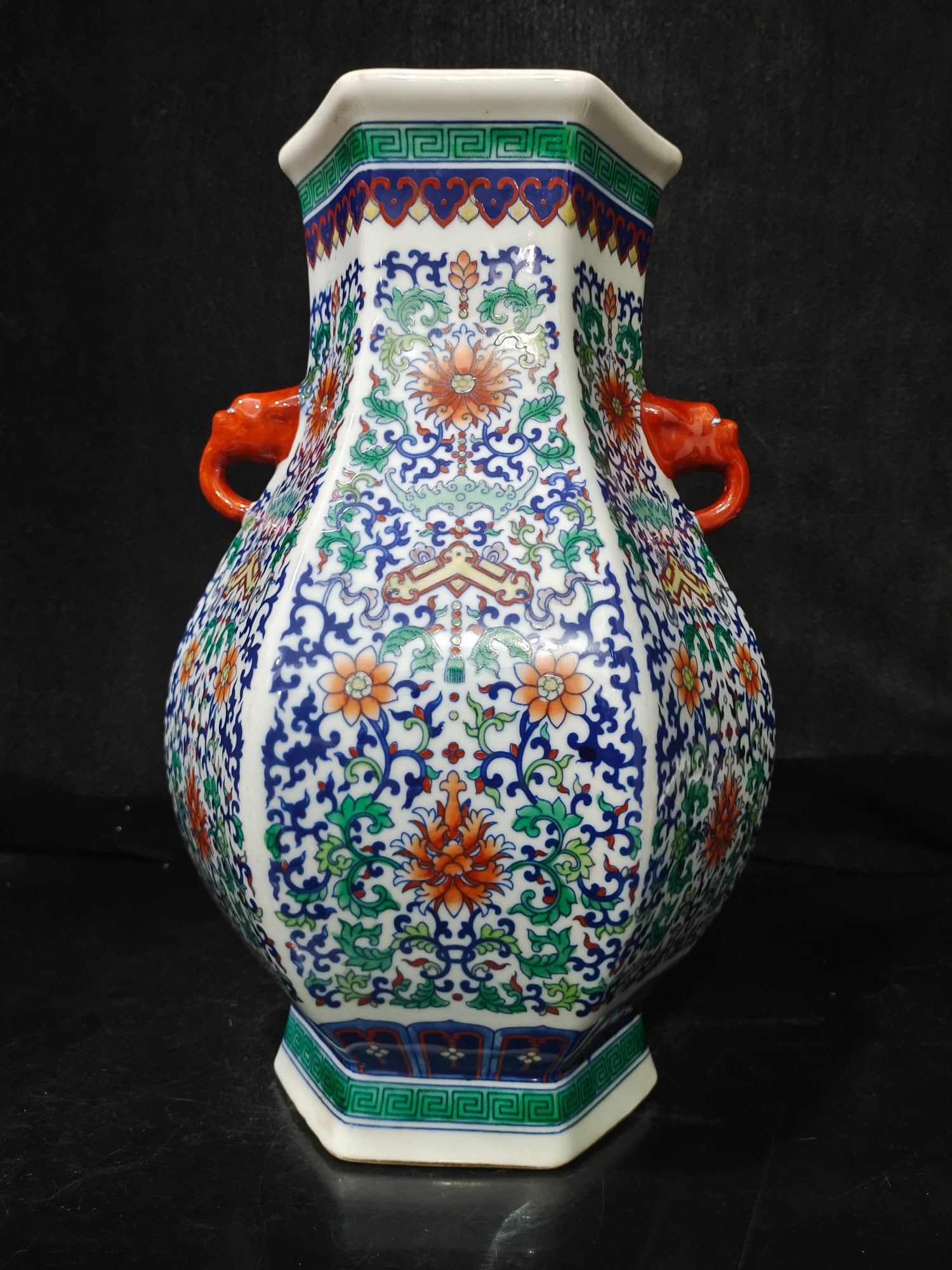 A Exquisite Doucai Lotus Pattern Double-Ears Vase: A Exquisite Doucai Lotus Pattern Double-Ears Vase,Qing Dynasty, China,Qianlong Six-character Mark,Size:13.4inx8.7inx5.5in